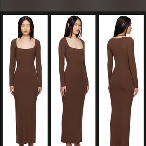 SKIMS Brown Long-Sleeve Square Neck Maxi Dress